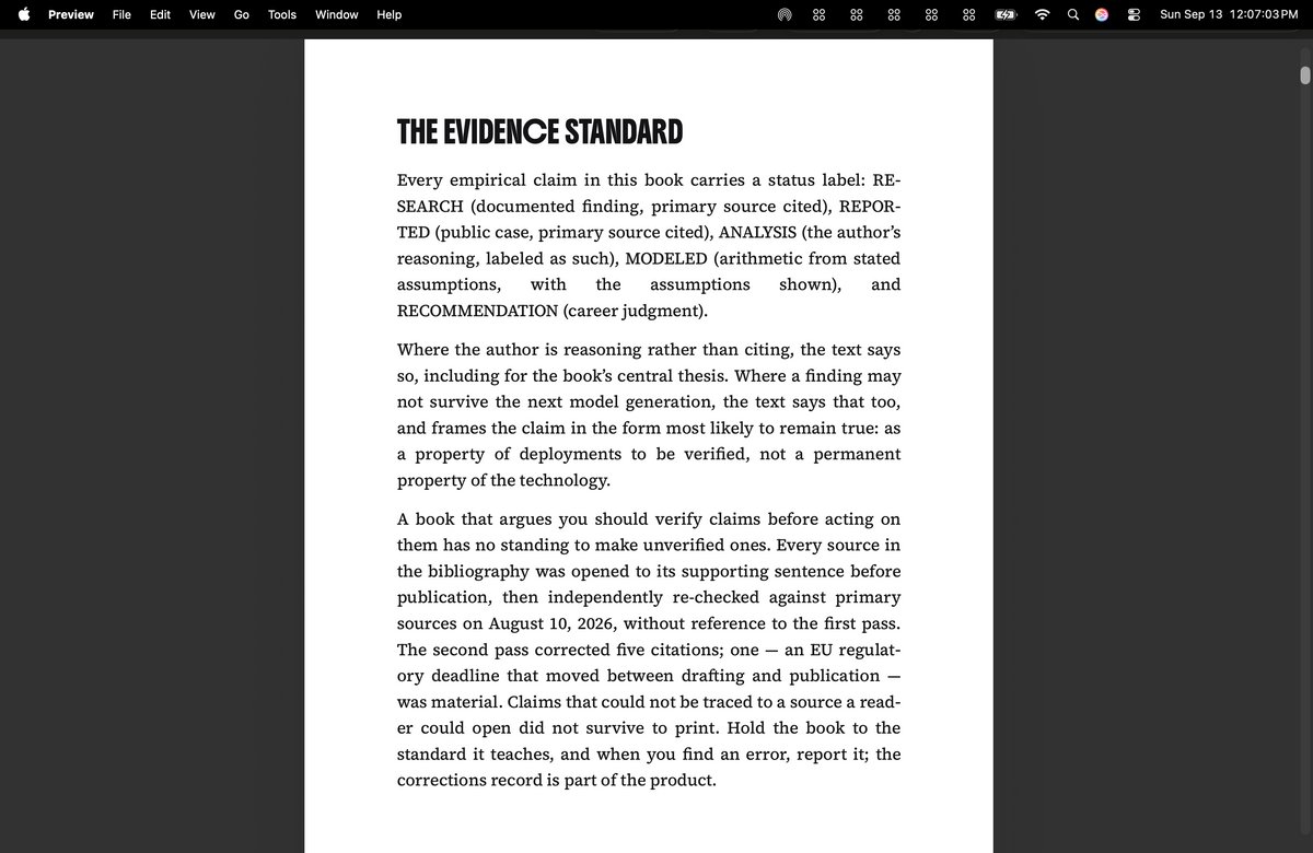 Sample page: The Evidence Standard — The AI Verification Book